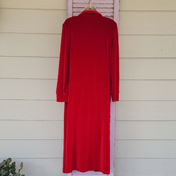 💗 Velour Long Open Front Unlined Long Sleeve Cardigan Duster Red L NWOT - Picture 4 of 10